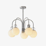 Modern Chrome Gasolier Chandelier with Glossy White Glass Globes for Dining Room