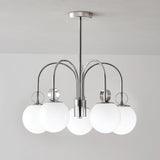 Modern Chrome Gasolier Chandelier with Glossy White Glass Globes for Dining Room
