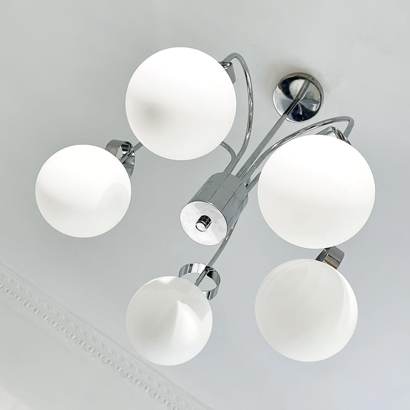 Modern Chrome Gasolier Chandelier with Glossy White Glass Globes for Dining Room