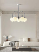 Modern Chrome Gasolier Chandelier with Glossy White Glass Globes for Dining Room