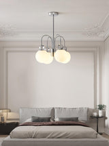 Modern Chrome Gasolier Chandelier with Glossy White Glass Globes for Dining Room