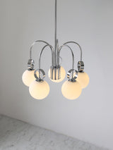 Modern Chrome Gasolier Chandelier with Glossy White Glass Globes for Dining Room