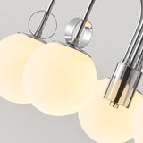 Modern Chrome Gasolier Chandelier with Glossy White Glass Globes for Dining Room