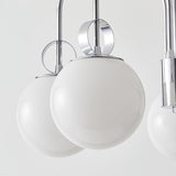 Modern Chrome Gasolier Chandelier with Glossy White Glass Globes for Dining Room