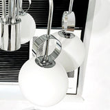 Modern Chrome Gasolier Chandelier with Glossy White Glass Globes for Dining Room