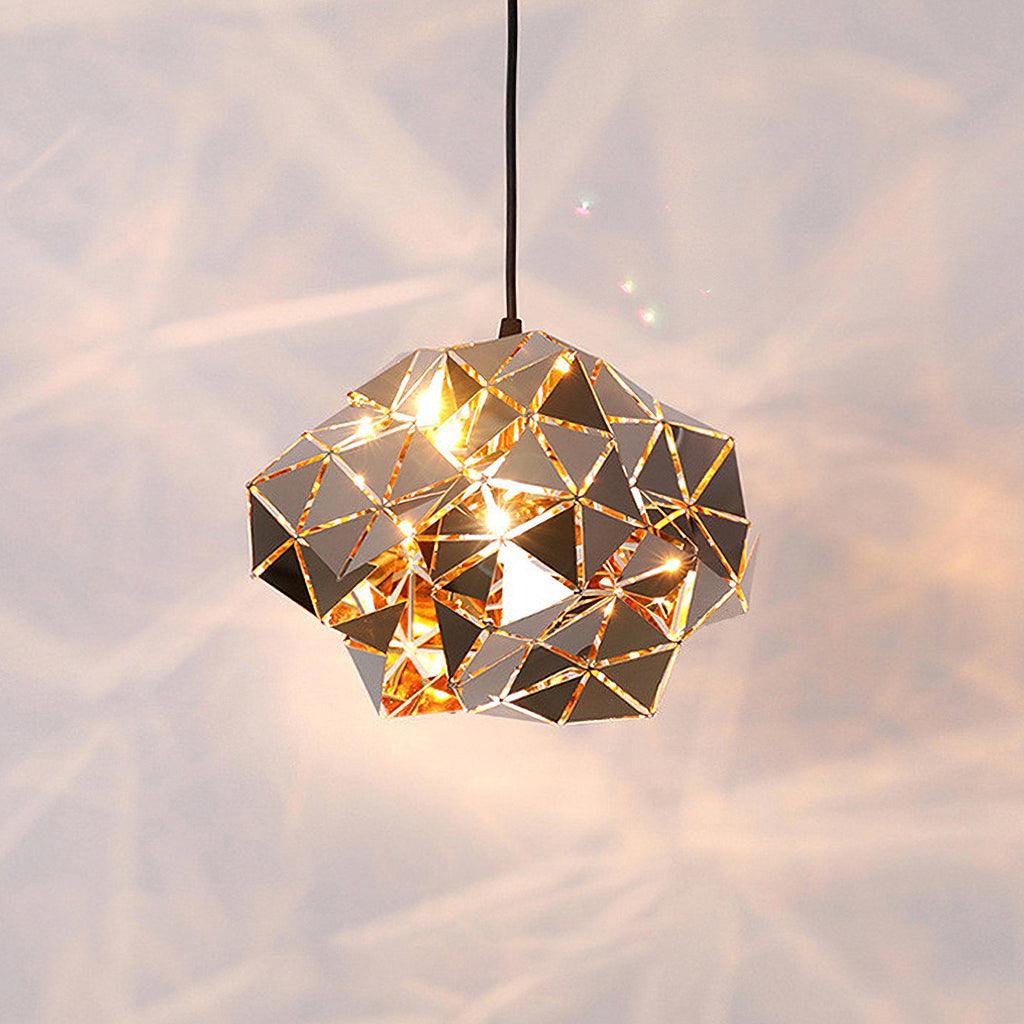 Modern Chrome Geometric Cut Panel Pendant Light Stainless Steel Hanging Lamp