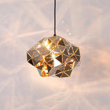 Modern Chrome Geometric Cut Panel Pendant Light Stainless Steel Hanging Lamp