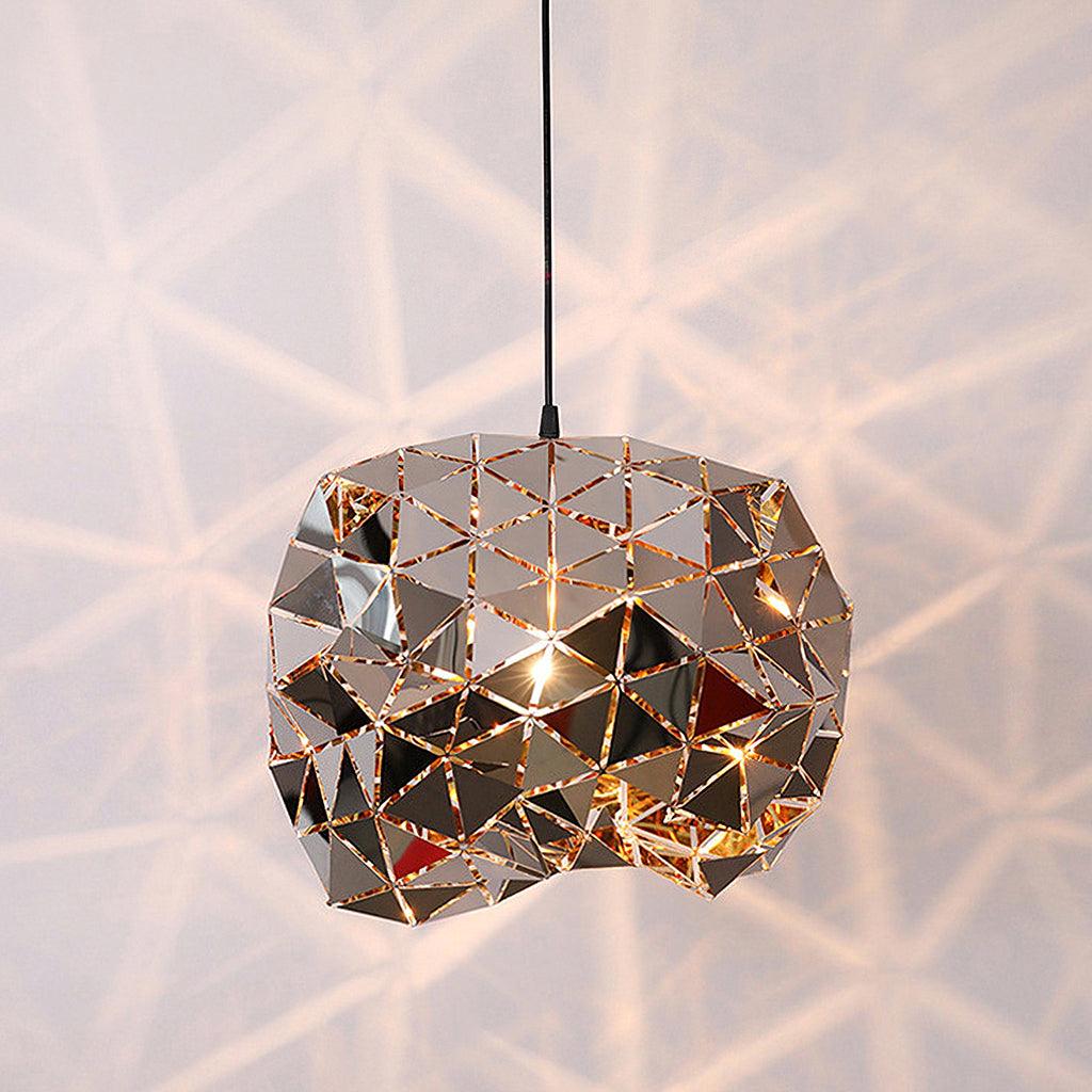 Modern Chrome Geometric Cut Panel Pendant Light Stainless Steel Hanging Lamp