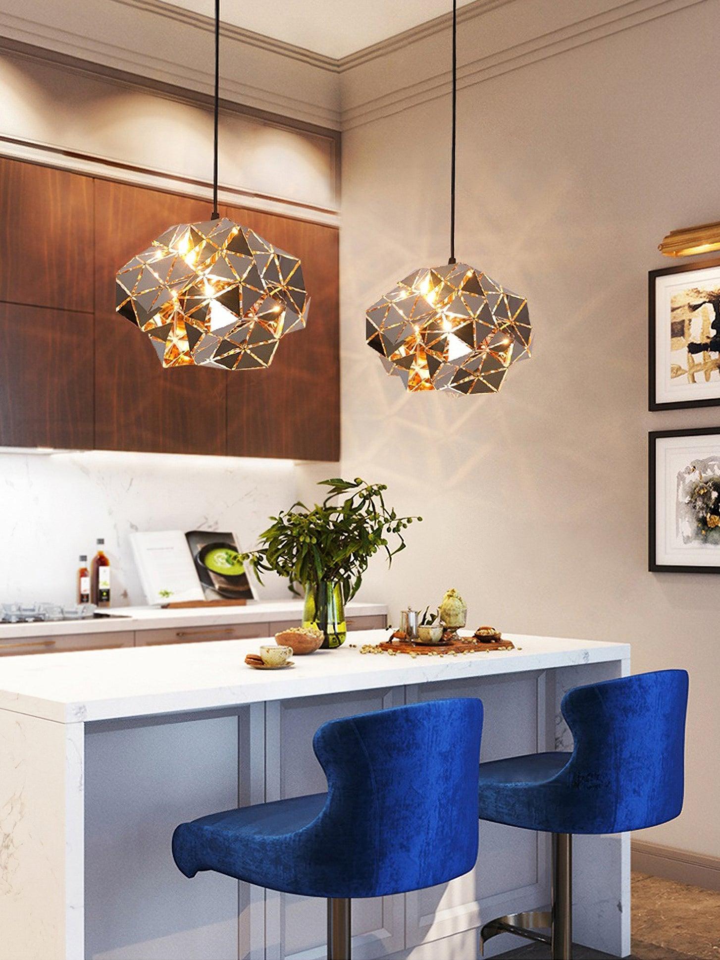 Modern Chrome Geometric Cut Panel Pendant Light Stainless Steel Hanging Lamp