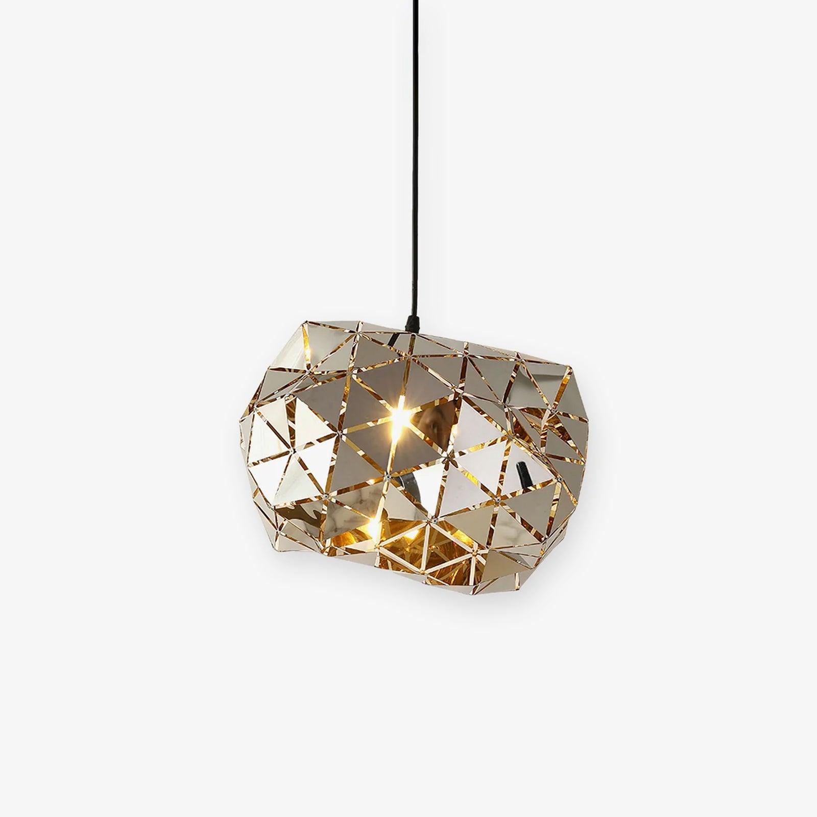 Modern Chrome Geometric Cut Panel Pendant Light Stainless Steel Hanging Lamp
