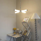 Modern Chrome LED Crown Chandelier with White Glass Globes and Integrated LED Lighting
