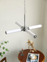 Modern Chrome LED Crown Chandelier with White Glass Globes and Integrated LED Lighting