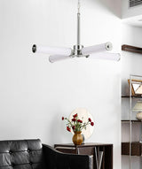 Modern Chrome LED Crown Chandelier with White Glass Globes and Integrated LED Lighting