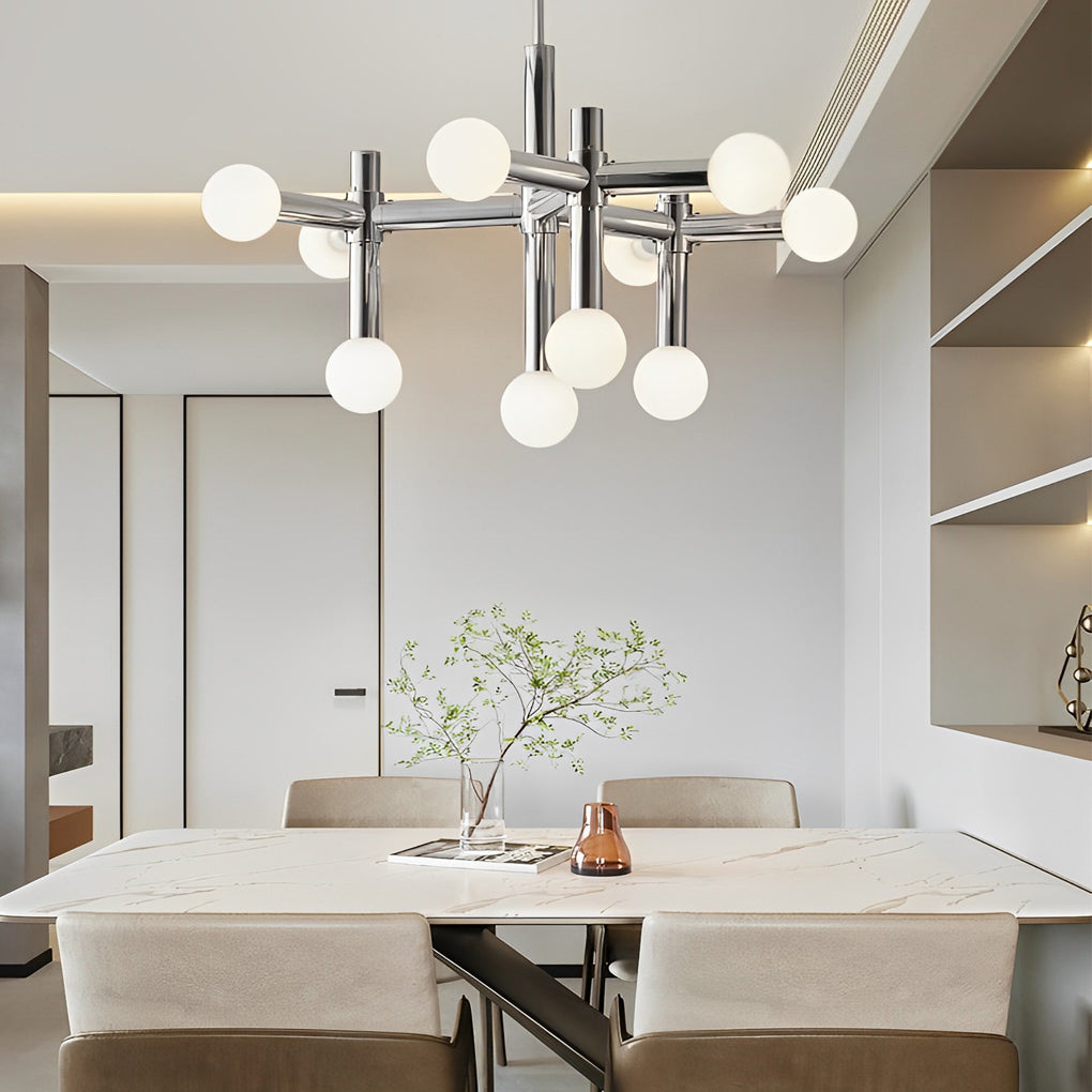 Modern Chrome Sputnik 10 Light Glass Globe Chandelier Ceiling Fixture for Dining Room