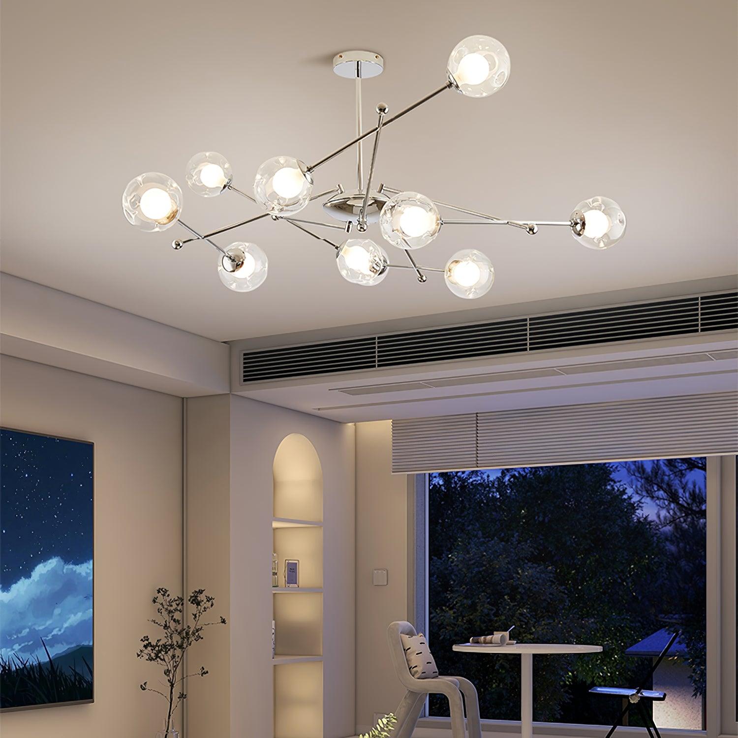 Modern Chrome Sputnik Pendant Light Chandelier with Mirror Glass Shades for Indoor Spaces