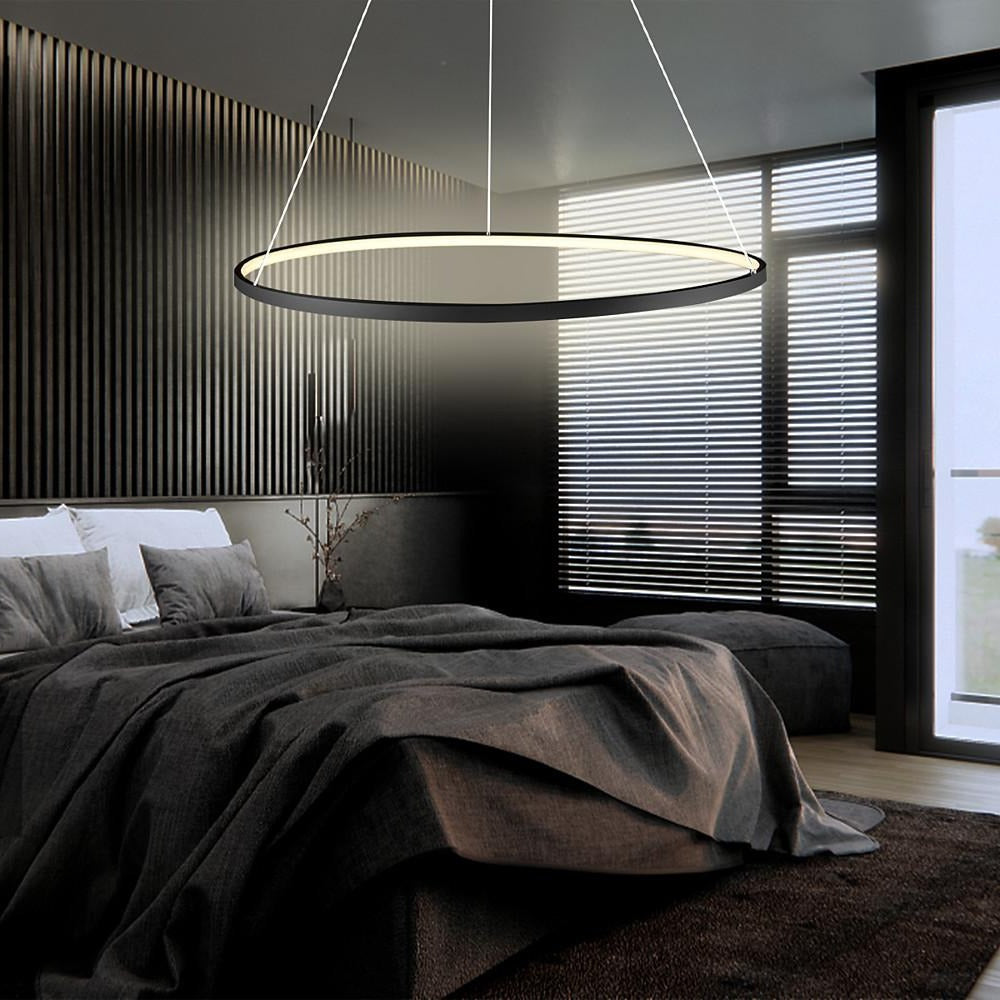 Modern Circle LED Chandelier Dimmable Minimalist Hanging Pendant Light for Dining Room Kitchen Island