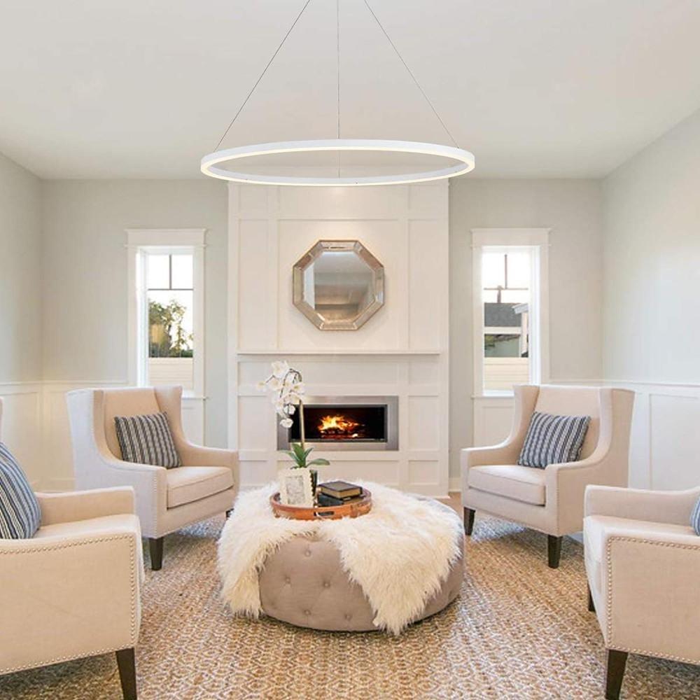 Modern Circle LED Chandelier Dimmable Minimalist Hanging Pendant Light for Dining Room Kitchen Island