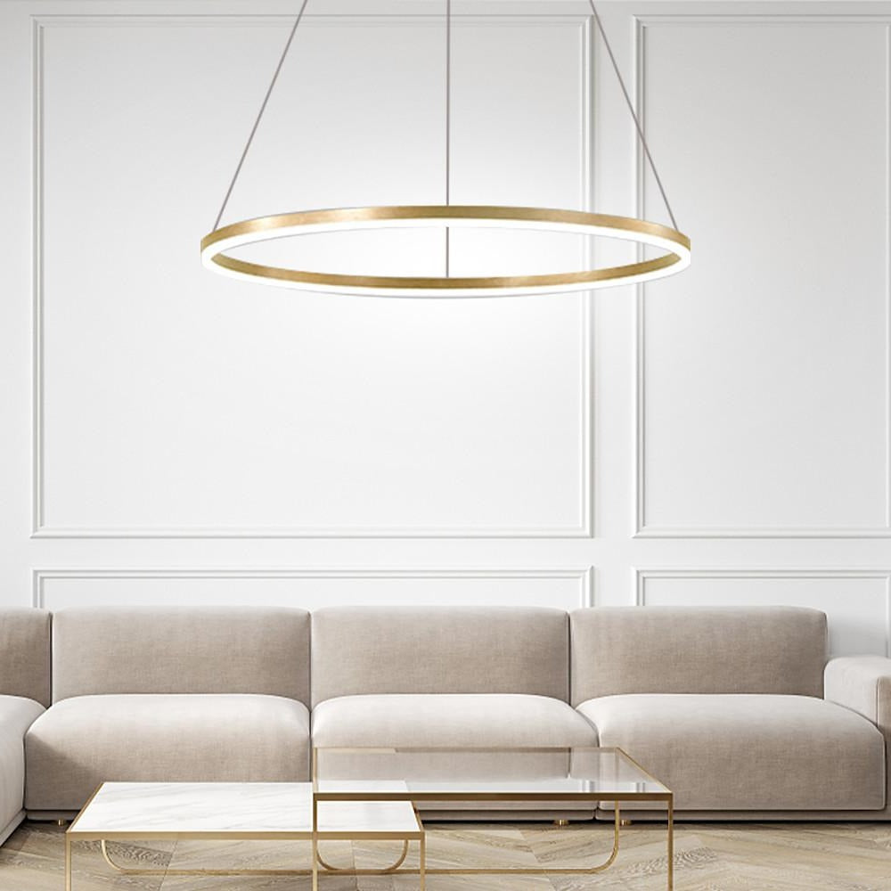 Modern Circle LED Chandelier Dimmable Minimalist Hanging Pendant Light for Dining Room Kitchen Island