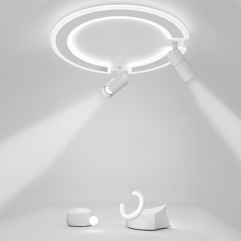 Modern Circle LED Flush Mount Ceiling Light with Rotatable Spotlight White Iron Acrylic