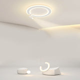 Modern Circle LED Flush Mount Ceiling Light with Rotatable Spotlight White Iron Acrylic