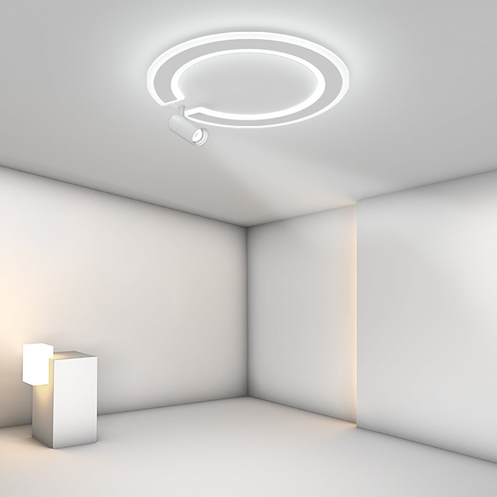 Modern Circle LED Flush Mount Ceiling Light with Rotatable Spotlight White Iron Acrylic