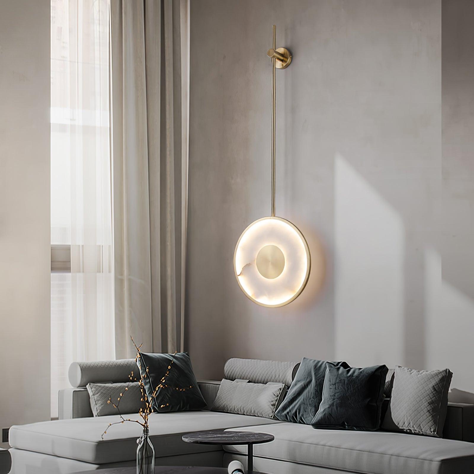 Modern Circular Alabaster Wall Sconce Brass LED Lighting for Living Room and Bedroom