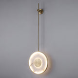 Modern Circular Alabaster Wall Sconce Brass LED Lighting for Living Room and Bedroom