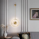 Modern Circular Alabaster Wall Sconce Brass LED Lighting for Living Room and Bedroom