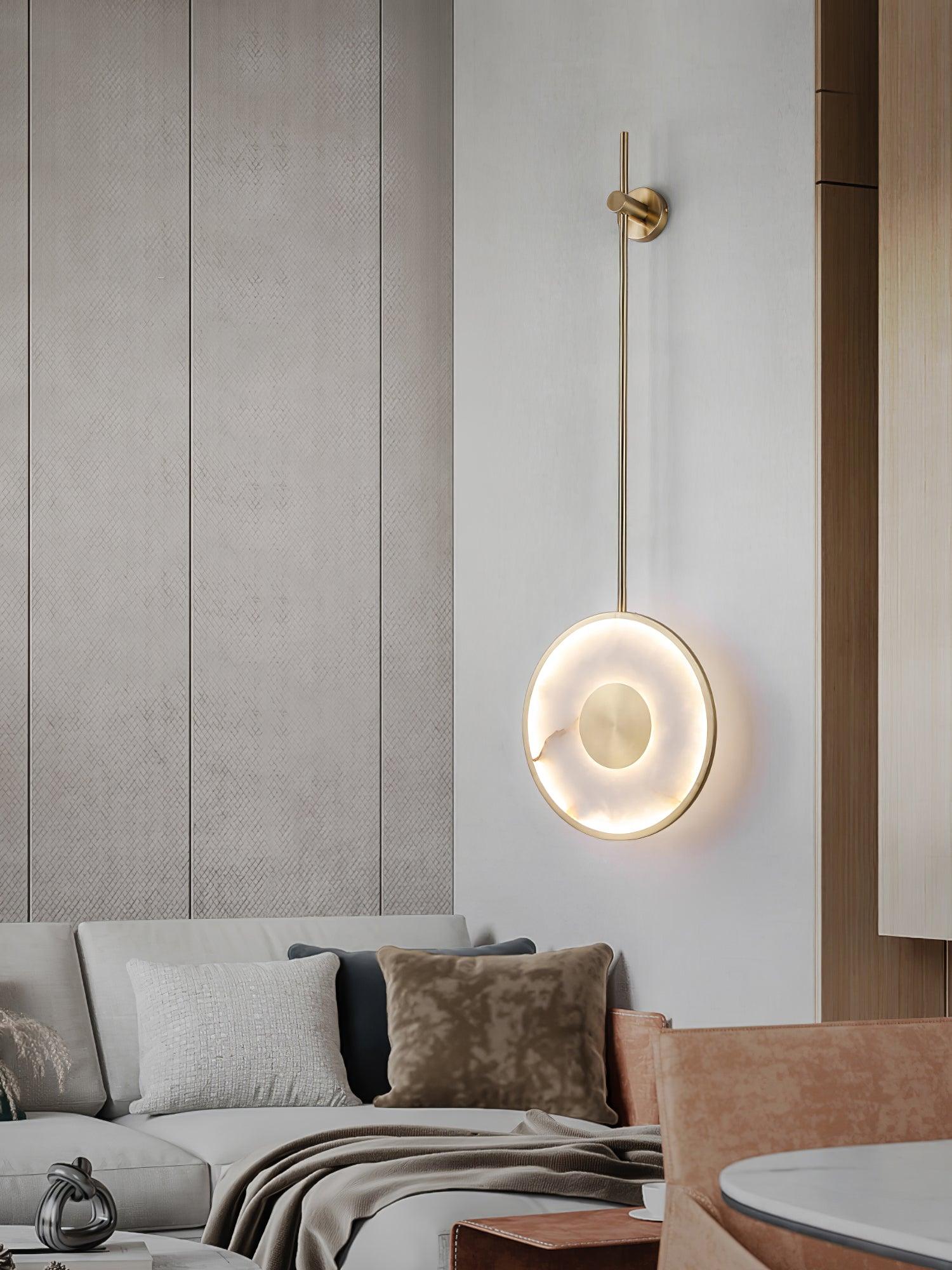 Modern Circular Alabaster Wall Sconce Brass LED Lighting for Living Room and Bedroom