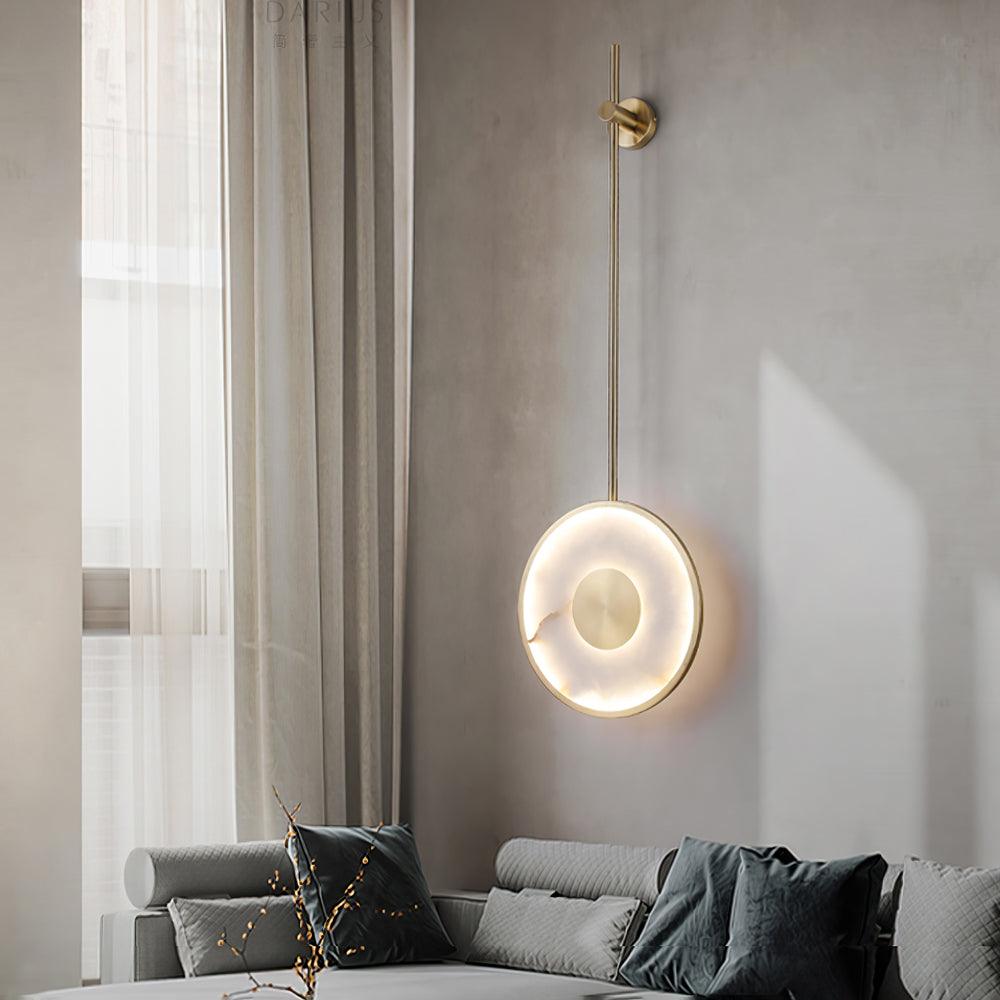 Modern Circular Alabaster Wall Sconce Brass LED Lighting for Living Room and Bedroom