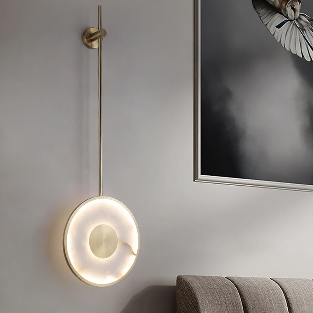 Modern Circular Alabaster Wall Sconce Brass LED Lighting for Living Room and Bedroom
