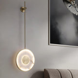 Modern Circular Alabaster Wall Sconce Brass LED Lighting for Living Room and Bedroom