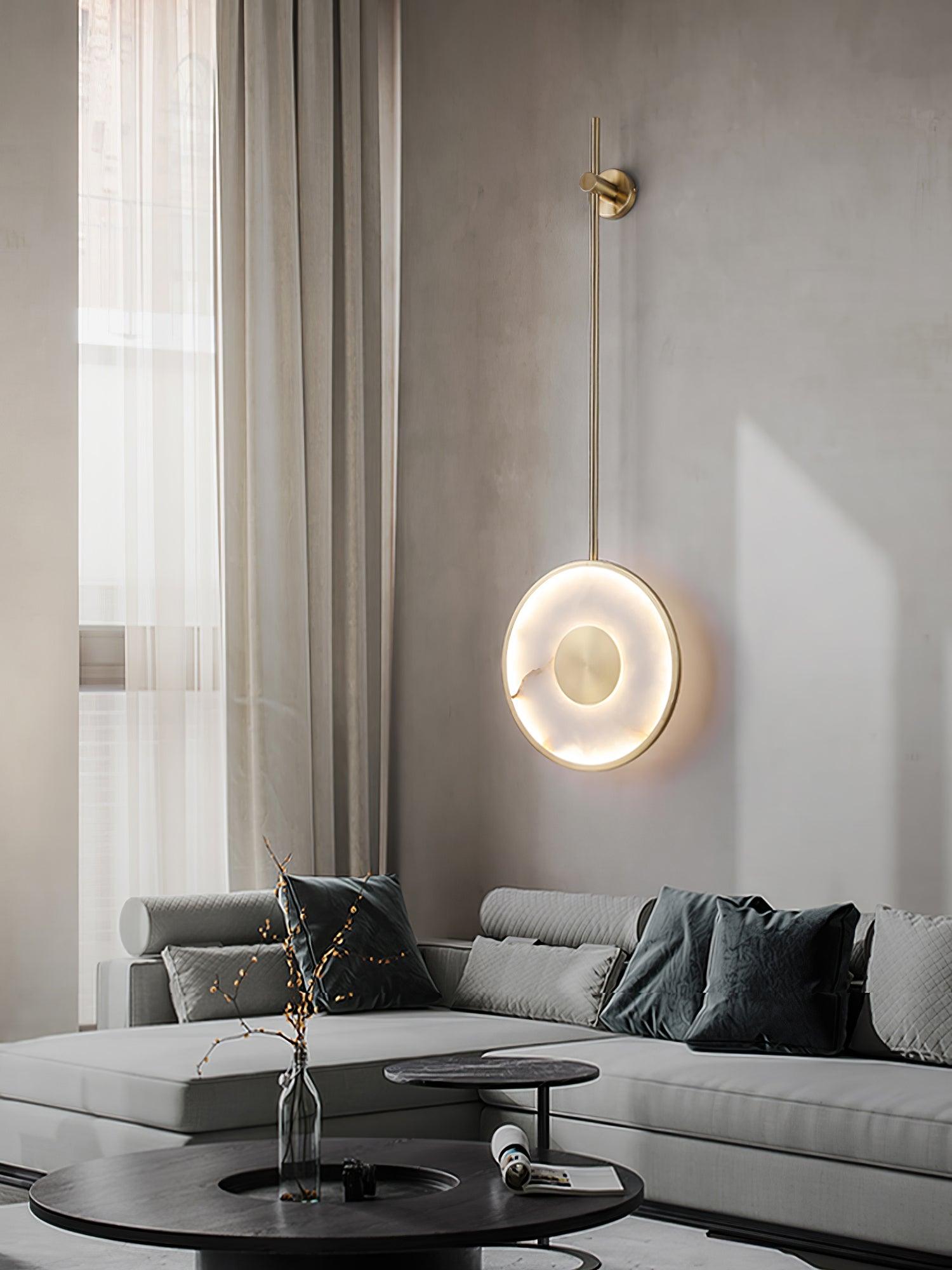 Modern Circular Alabaster Wall Sconce Brass LED Lighting for Living Room and Bedroom