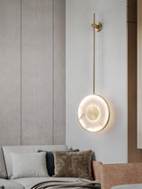 Modern Circular Alabaster Wall Sconce Brass LED Lighting for Living Room and Bedroom