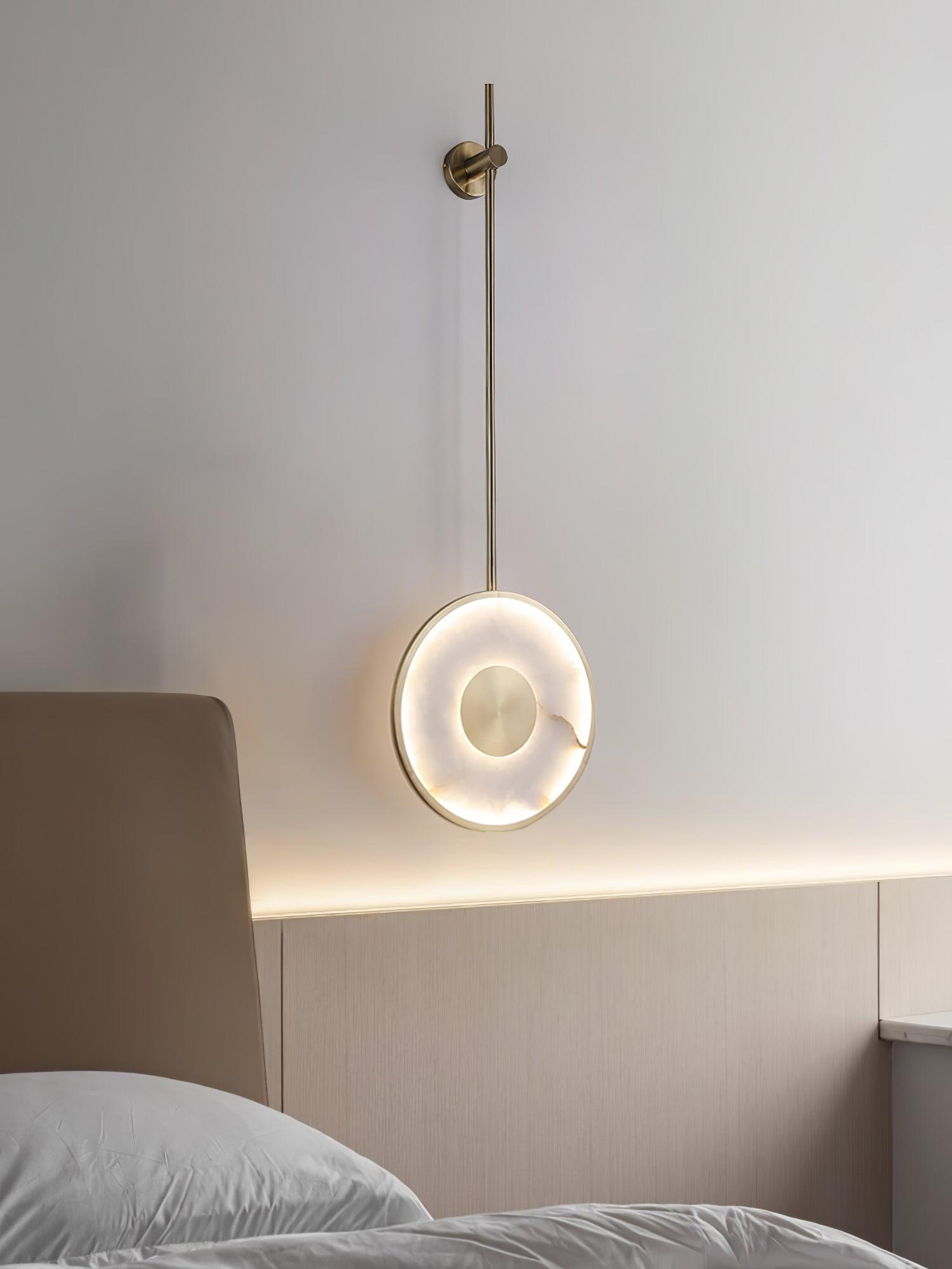Modern Circular Alabaster Wall Sconce Brass LED Lighting for Living Room and Bedroom