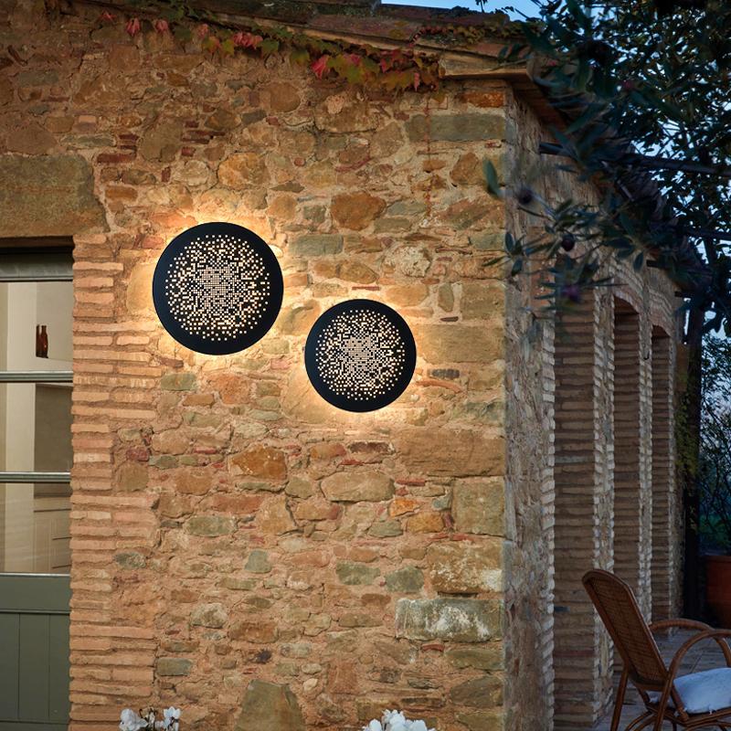 Modern Circular Black LED Outdoor Wall Light Waterproof Round Exterior Sconce for Porch and Garden