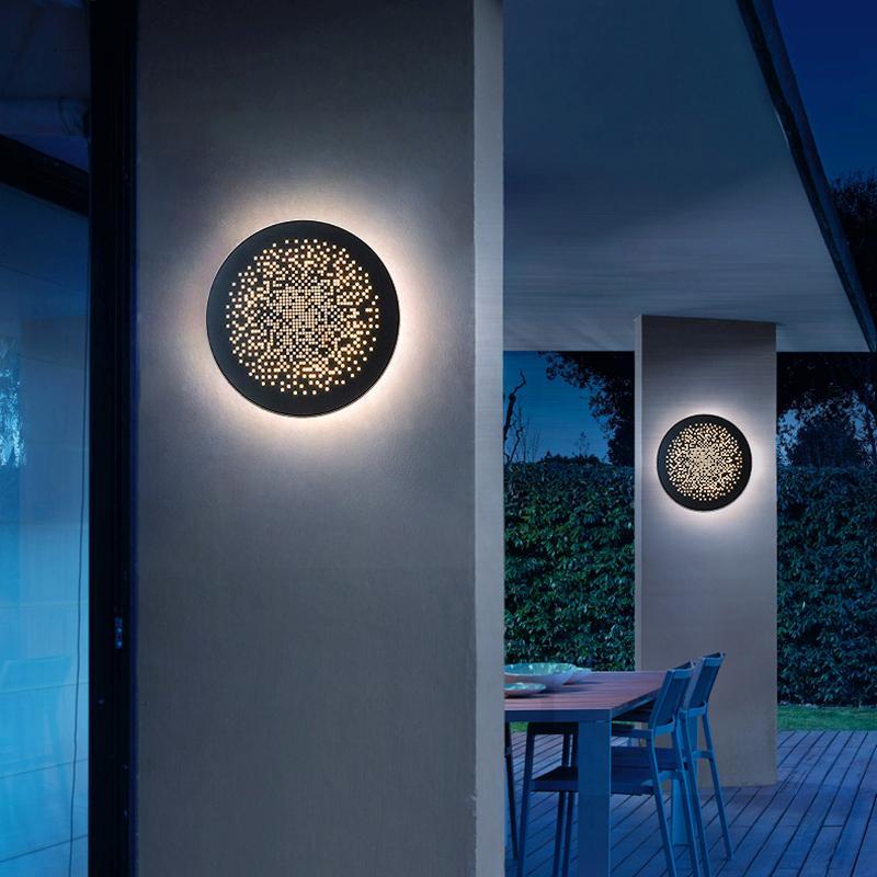 Modern Circular Black LED Outdoor Wall Light Waterproof Round Exterior Sconce for Porch and Garden