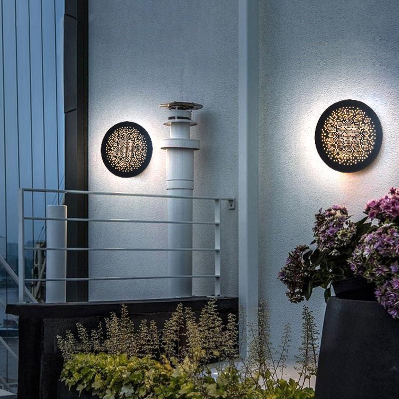 Modern Circular Black LED Outdoor Wall Light Waterproof Round Exterior Sconce for Porch and Garden
