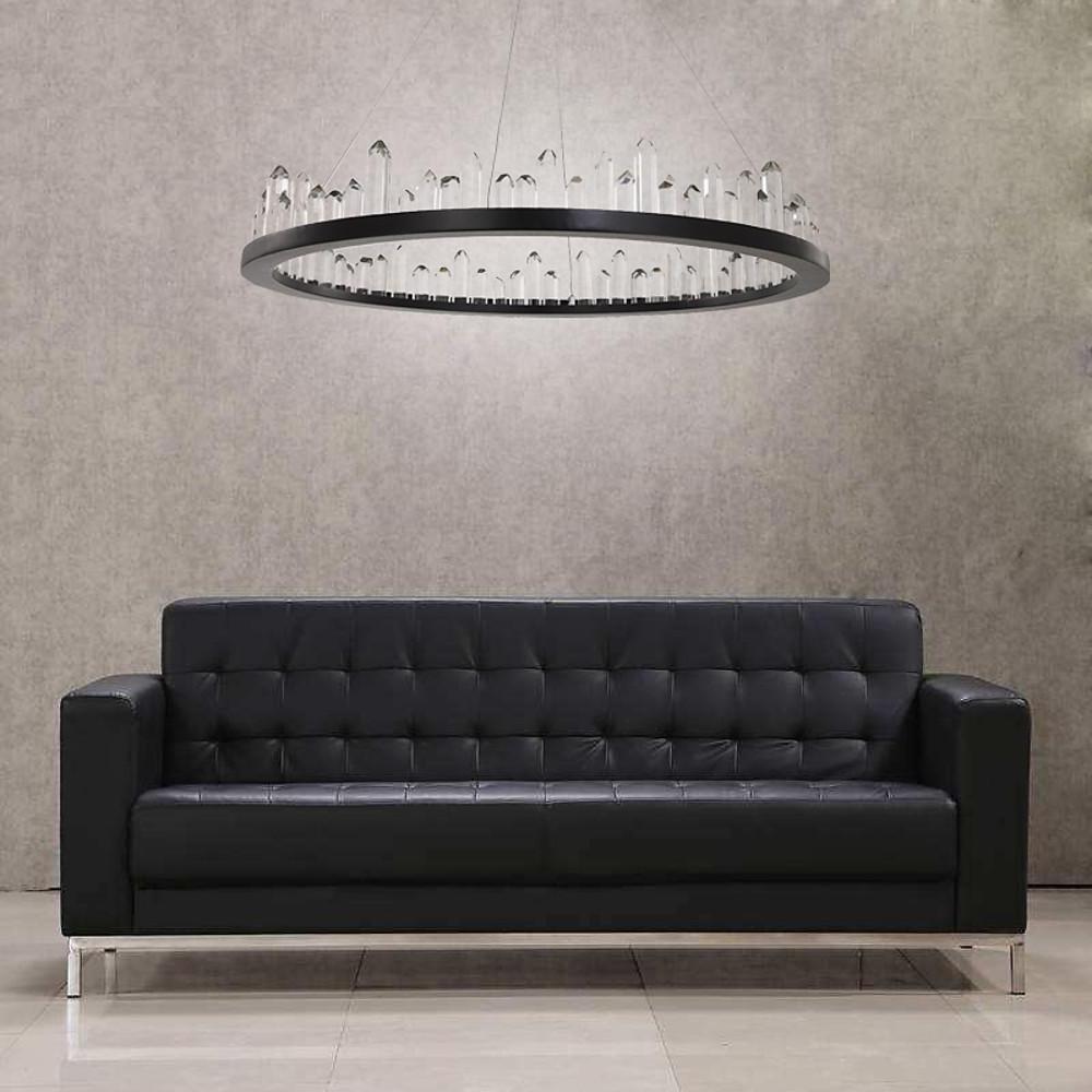 Modern Circular Crystal LED Pendant Light Adjustable Black Ring Chandelier for Dining Room