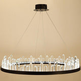 Modern Circular Crystal LED Pendant Light Adjustable Black Ring Chandelier for Dining Room