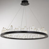 Modern Circular Crystal LED Pendant Light Adjustable Black Ring Chandelier for Dining Room