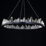 Modern Circular Crystal LED Pendant Light Adjustable Black Ring Chandelier for Dining Room