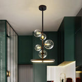 Modern Circular Glass Globe LED Flush Mount Ceiling Light in Matte Black Finish