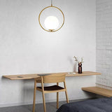 Modern Circular Glass Globe Pendant Lighting with Electroplated Metal Ring for Dining Room