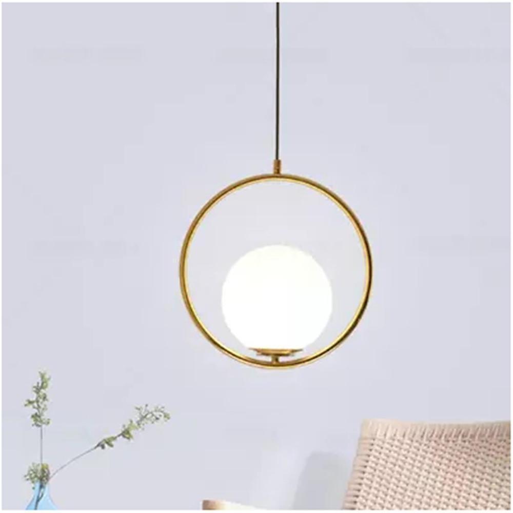 Modern Circular Glass Globe Pendant Lighting with Electroplated Metal Ring for Dining Room