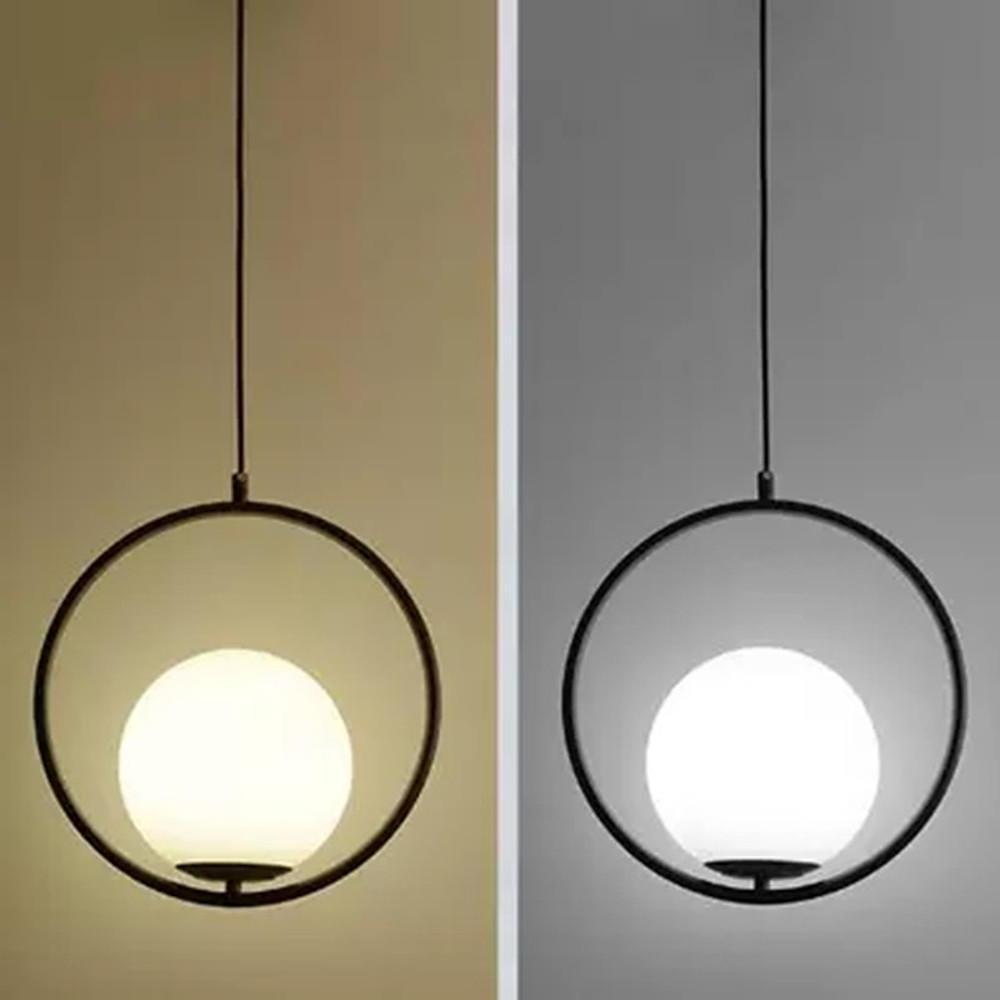 Modern Circular Glass Globe Pendant Lighting with Electroplated Metal Ring for Dining Room