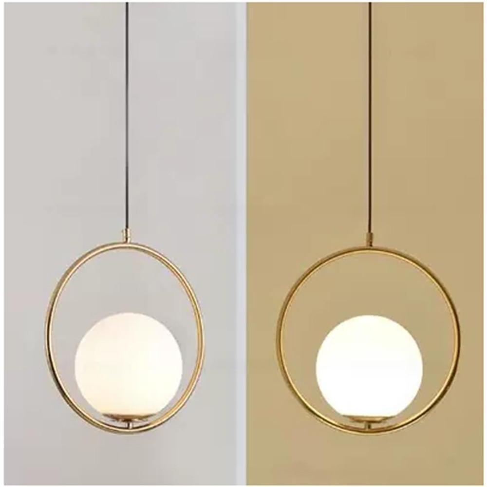 Modern Circular Glass Globe Pendant Lighting with Electroplated Metal Ring for Dining Room