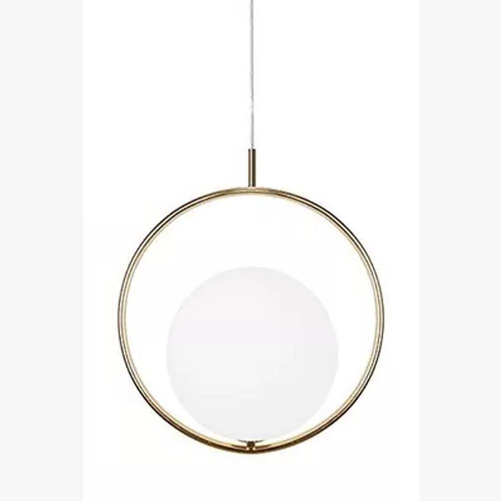 Modern Circular Glass Globe Pendant Lighting with Electroplated Metal Ring for Dining Room