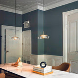 Modern Circular Glass LED Pendant Light with Electroplated Metal Finish for Living Room