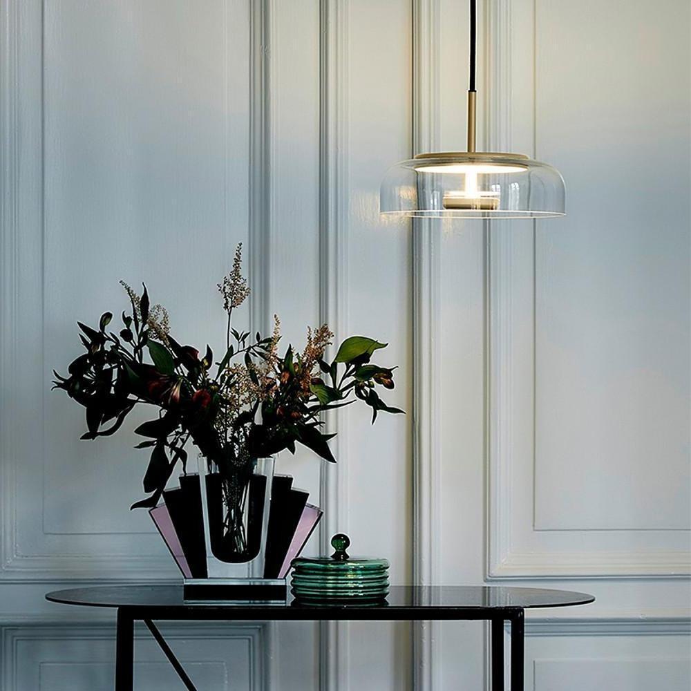 Modern Circular Glass LED Pendant Light with Electroplated Metal Finish for Living Room